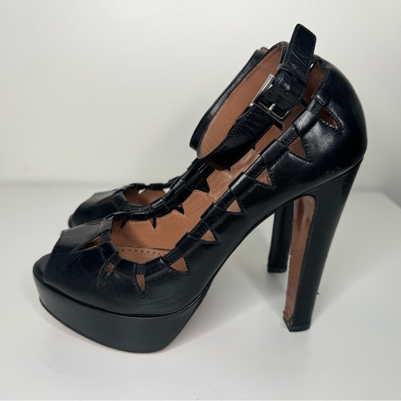 Alaia Platform Black Leather Ankle-Strap Heels - Size 38 - Picture 4 of 7